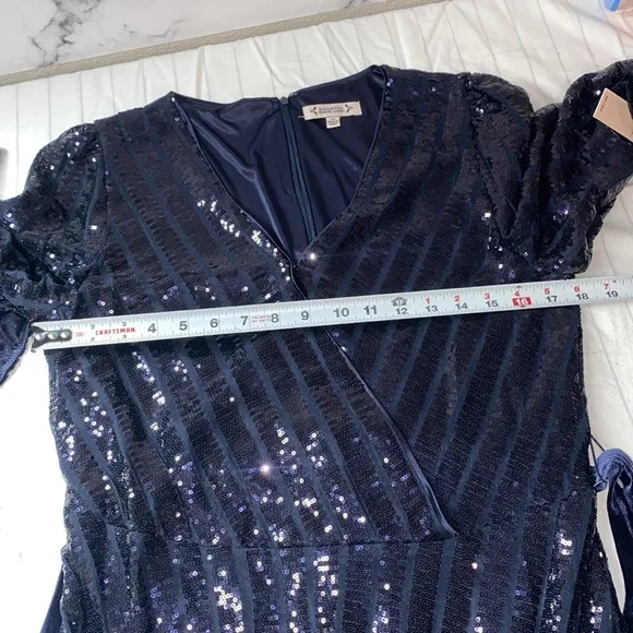 Nanette Lepore Blue Sequin Wrap Dress with Bishop Sleeves, New Size‎ 14 - Picture 9 of 13
